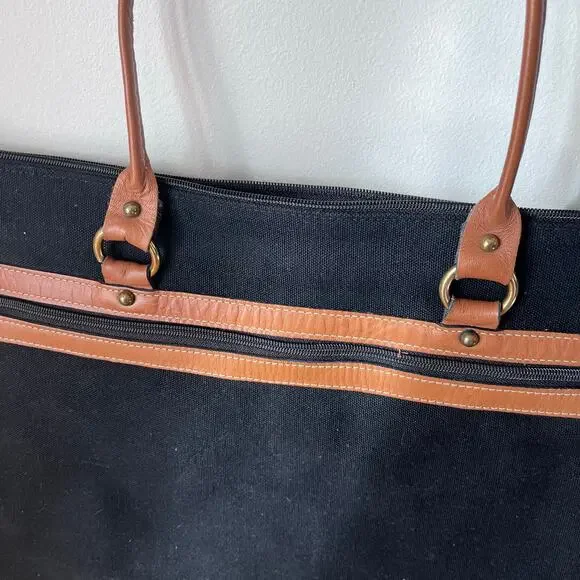 Vintage Orvis Black Canvas Leather Bag Tote Made in USA Battenkill
